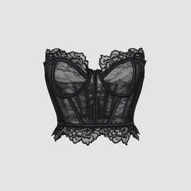 夏季蕾丝Plus Size Corsets刺绣钢圈透明性感大码辣妹鱼骨式胸衣