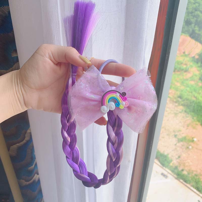 Girl's Cute Rainbow Chemical Fiber Contrast Collar Net Yarn Bowknot Hair Tie Party Headpieces display picture 7