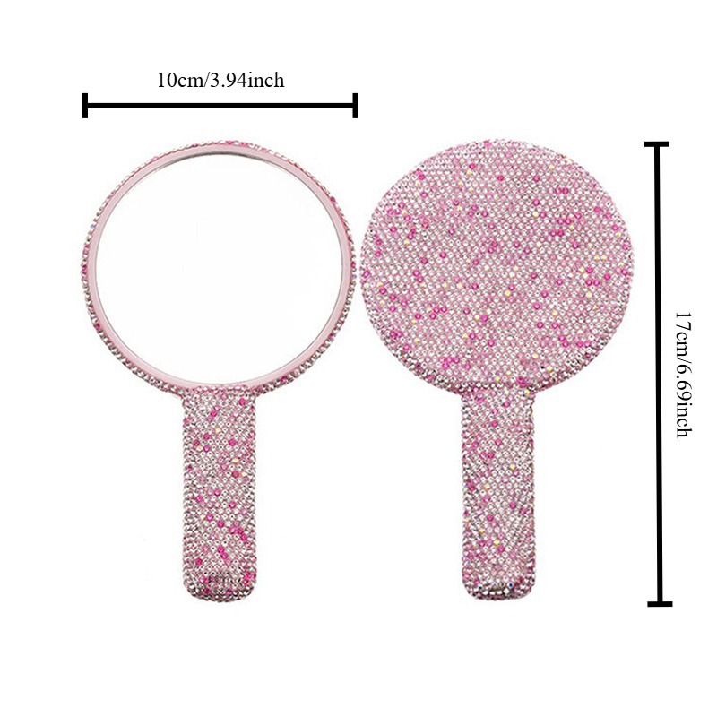 Espejo creativo con mango portátil de diamantes, espejo de maquillaje cuadrado de amor, espejo de belleza, espejo de princesa de diamantes llenos de diamantes, espejo de maquillaje