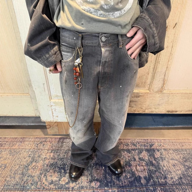 High-quality AC style 25SS washed old mud-dyed splash ink baggy wide leg micro-black jeans casual men and women