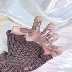 【布契拉提 】純手工穿戴甲顯白泡泡粉色晶石貓眼爆閃穿戴甲批發