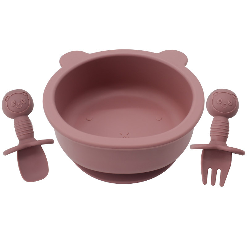 Oso para niños Tazón tenedor de silicona cuchara alimentos complementarios vajilla de alimentación resistente a las caídas suministros maternos e infantiles tazón de silicona dibujos animados oso Tazón