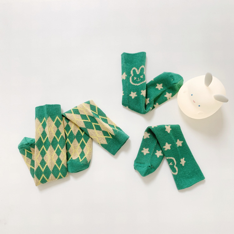 2022 winter new pattern Double needle Year of the Rabbit new year Diamond rabbit Straight men and women Children&#39;s socks