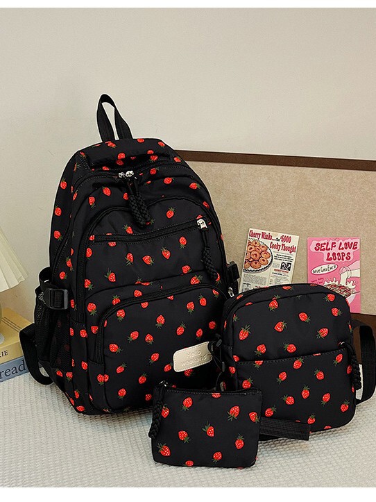 中学高校の大学生のカバンの女性の韓国版insシンプルで可愛いキャンパス風のレジャーバッグのさくらんぼのイチゴのリュックサック|undefined