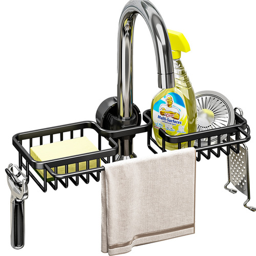 Kitchen faucet rack, sink organizer, dishwashing & vegetable-washing station—steel wool, cloth storage solution, and sponge draining stand