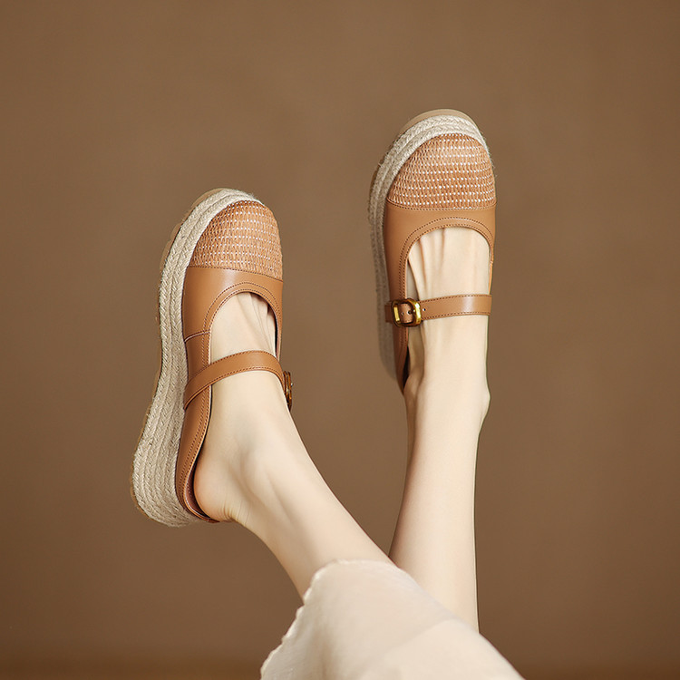 Straw summer fashionable woven slippers wedge heel platform
