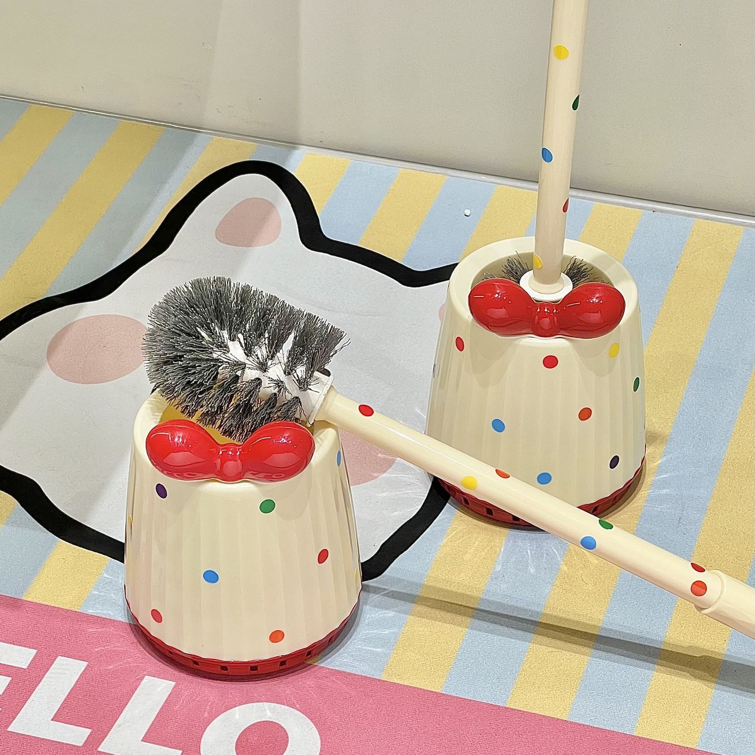 toque lindo punto de onda cepillo de inodoro doméstico mango largo con base cepillo de inodoro de esquina muerta conjunto de artefactos mágicos de limpieza de inodoro