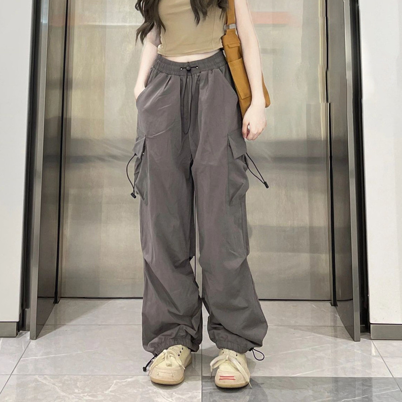 美式复古束脚工装裤女春秋学生宽松显瘦大码直筒ins休闲阔腿裤子|undefined
