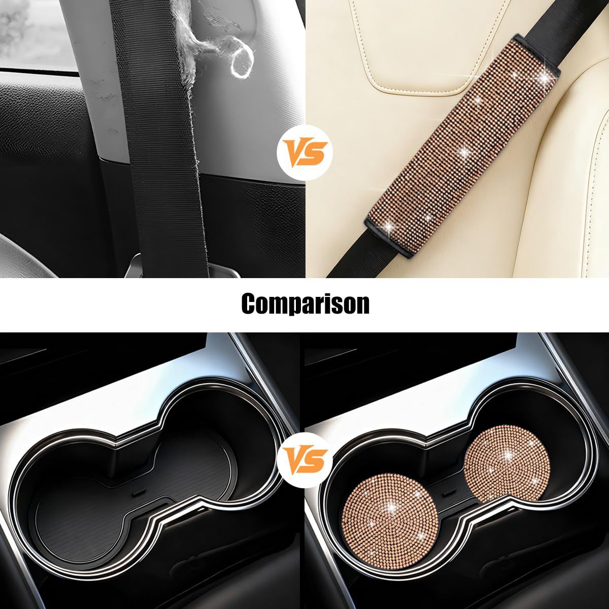 11-Piece Car Interior Set with Diamond-Encrusted Steering Wheel Cover, Car Hook, Glasses Holder, One-Touch Start Ring
