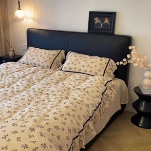 Italian Style Small Apartment Master Bedroom Soft Bag Leather Bed Modern Simple Full Solid Wood New Style Double Bed Edges Ultra-thin Bedside Bed