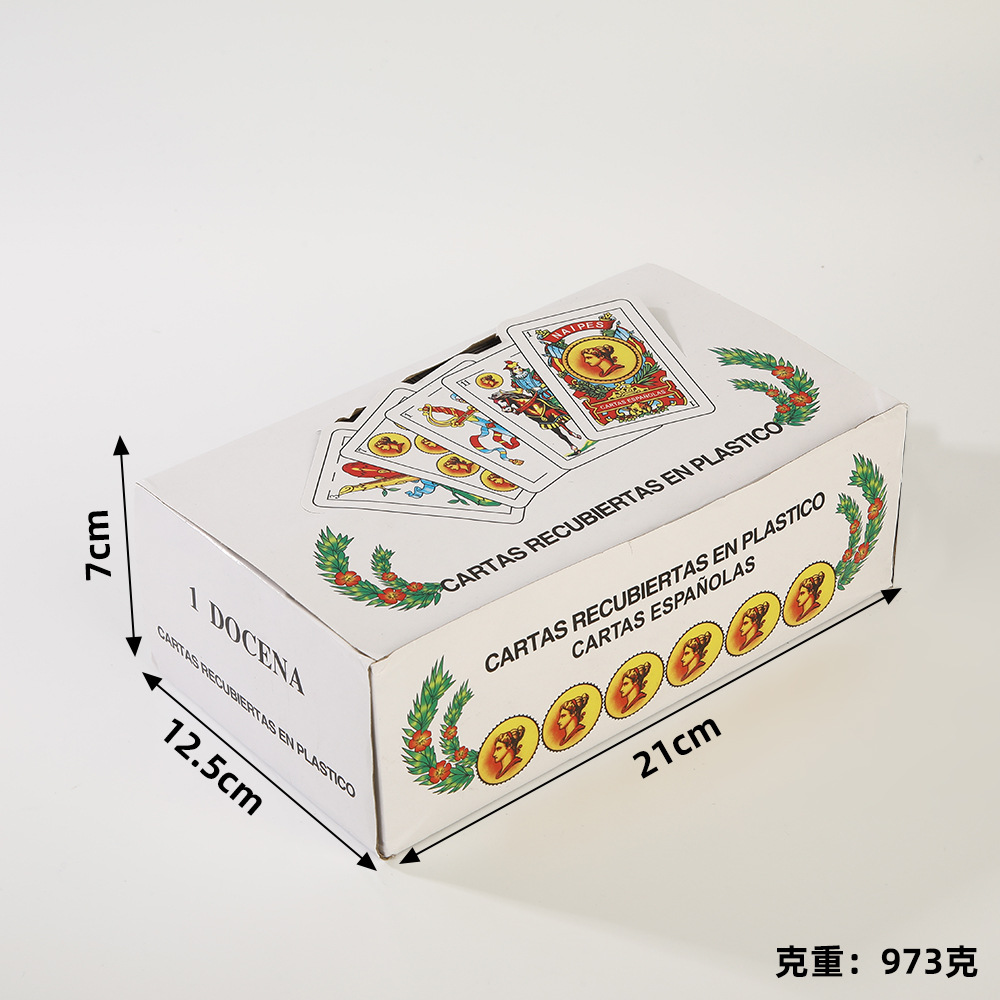 El comercio exterior suministra directamente 290 gramos de cartas españolas, cartas de póquer de papel desanimado, cajas de plástico, camping Entertainment Games poker