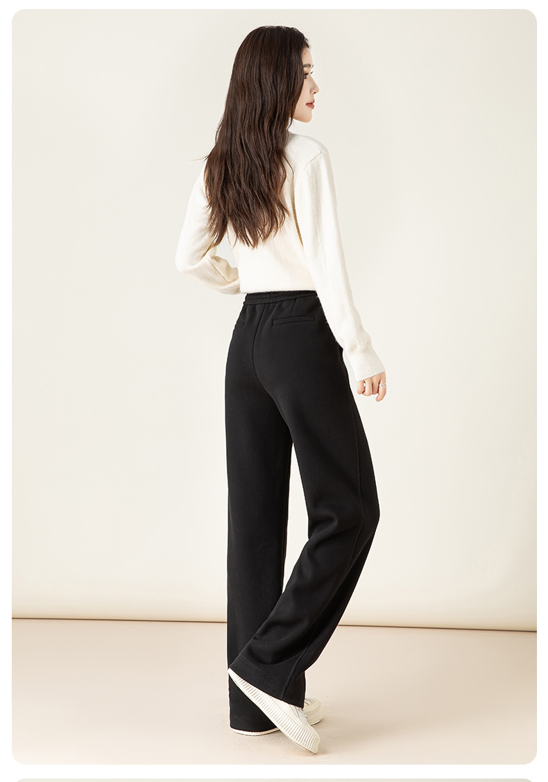 Quần jogger nữ ống rộng lót lông mùa đông chất modal mềm mại dáng suông — đen chi tiết 35