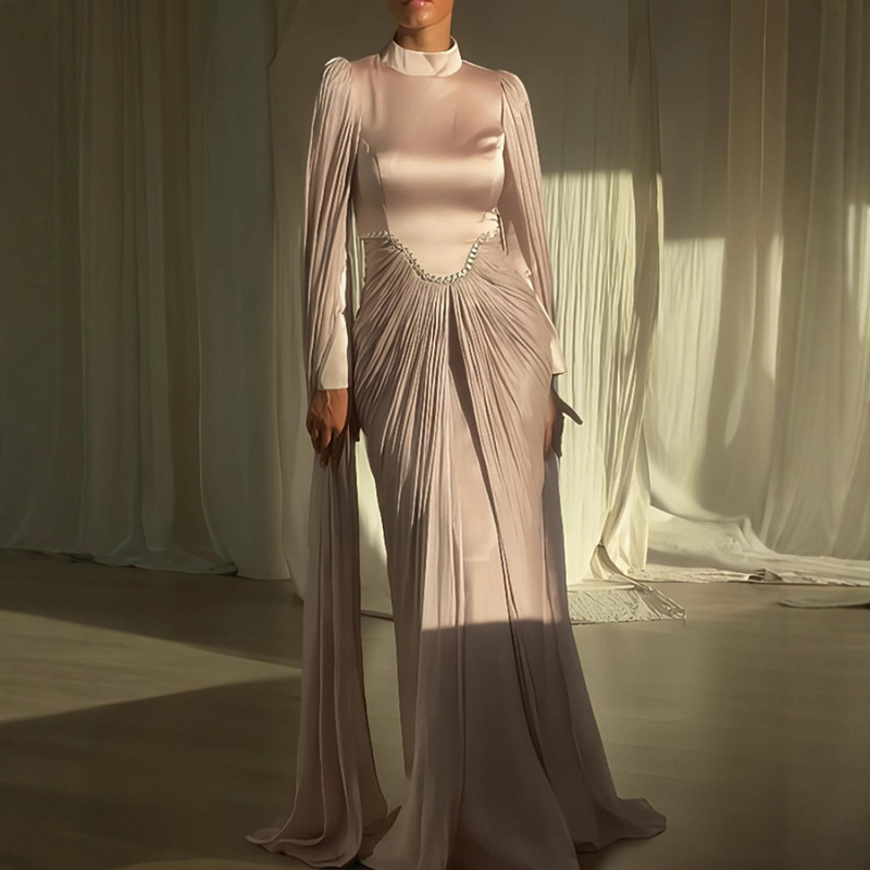 2025 Autumn/Winter Cross-Border Women's Fashion European and American Independent Website Amazon Sexy Rhinestone Patchwork Evening Dress