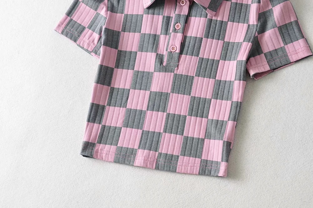 Collar Checkerboard Print Short Sleeves Polo Shirt NSAC57436