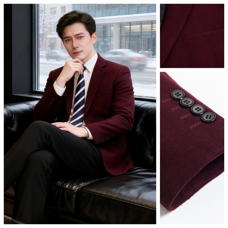 Hong Kong Paul 2026 Autumn and Winter New Style Middle-Aged Men's Business Dad's Wool Single-Breasted Suit in Burgundy, Loose Fit, Large Size Jacket Hong Kong Paul 2026 Autumn and Winter New Style Middle-Aged Men's Business Dad's Wool Single-Breasted Suit in Burgundy, Loose Fit, Large Size Jacket