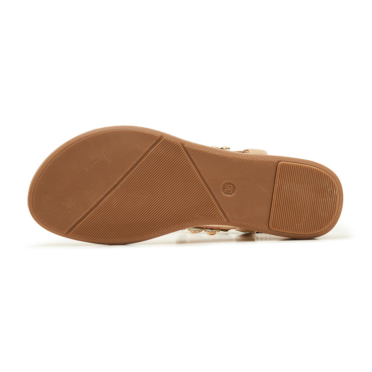 Dép sandal nữ xỏ ngón đế bệt đính hoa kim cương mềm chống trượt — màu đen, màu mơ chi tiết 19