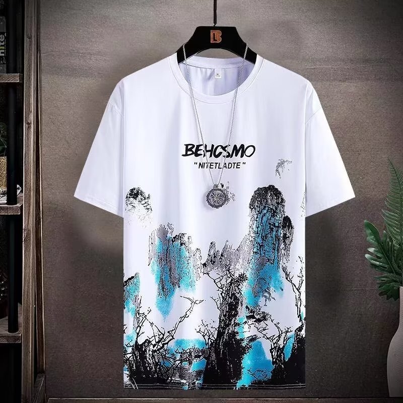 Shirt Less Clothing Short-sleeved T-shirt Men's Summer New Ink Landscape Painting Chinese Style Fashion Watermark Top