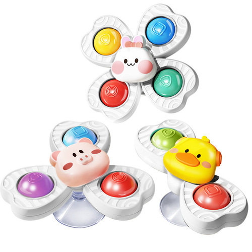Infant & Toddler Cartoon Suction-Cup Rotating Fun Toy: High Chair Gyro with Rattle, Biteable Design—Perfect for 1-3 Year Olds, Great for Early Learning