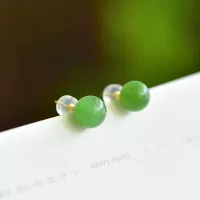 Jinyutang Синьцзян Изысканный Hetian Jade Jiyu серьги гвоздики 18K золотая инкрустация Ping An Ruyi Размер 6 м