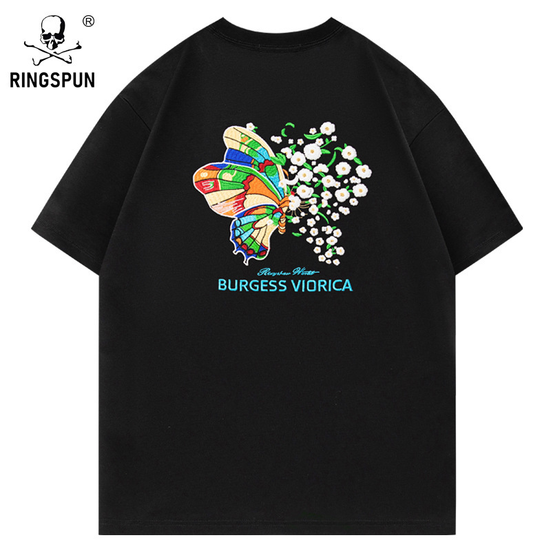 新しい色が変わる蝶夏の新しいTシャツメンズライト高級トレンディブランドヘビーウェイトコットンカップル着用半袖刺繍ショート|undefined