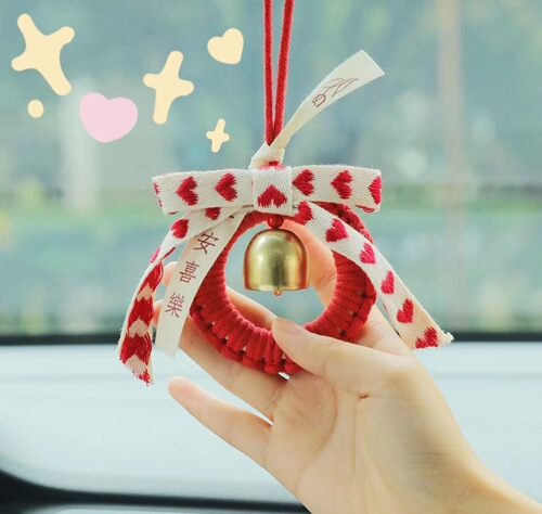 Red festive New Year festival woven ring bell car hanging peace joy blessing pendant bow wall hanging