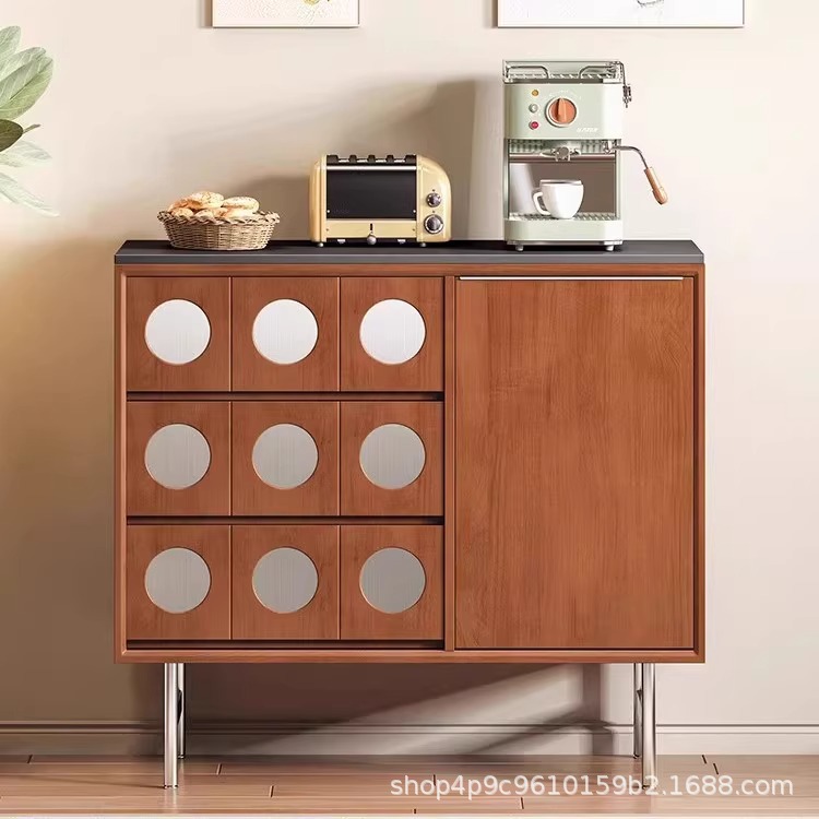 Gabinete de comedor retro estilo medieval madera sólida tablero de roca armario de entrada sala de estar casera armario de té almacenamiento armario de almacenamiento