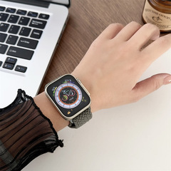 適用蘋果手錶456789代同色磁吸摺疊扣編織純色錶帶時尚尼龍腕帶