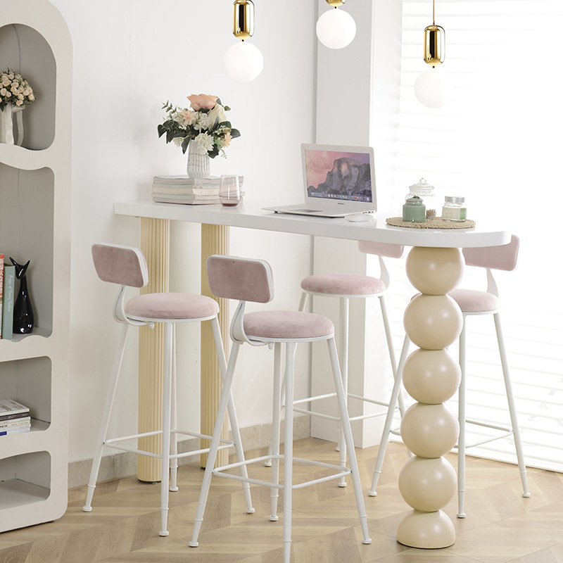 Light Luxury Cream-Style Solid Wood Lacquer Bar Table and Chairs, Trendy Ins-Style Wall-Mounted Partition Long High-Legged Desk for Home Use