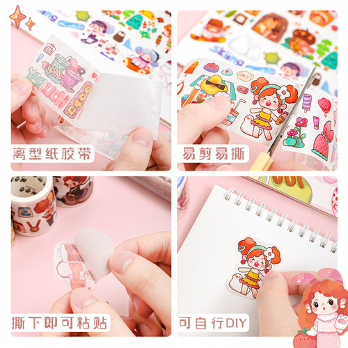 Peach roll hand ledger and paper tape children's cute girl stickers decorative material DIY hand ledger tape wholesale