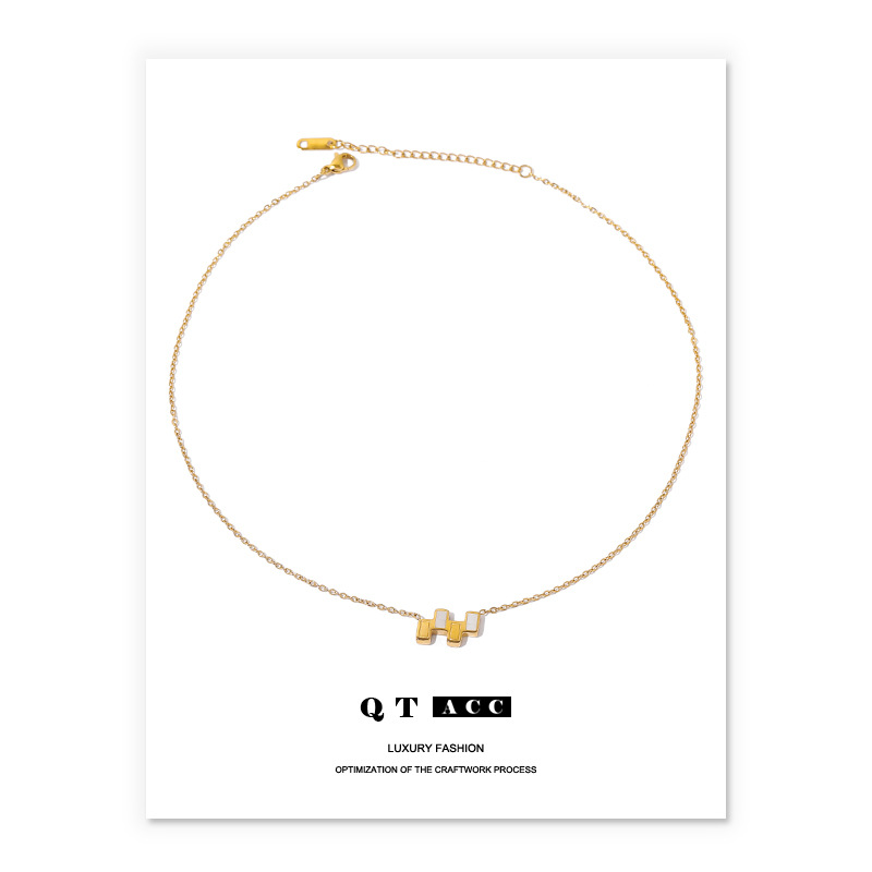 Alta retención de color chapado en oro vacío real ins Corea del Sur natural madre Shell cuadrado titanio collar de acero de doble capa collar de circón para las mujeres image 6