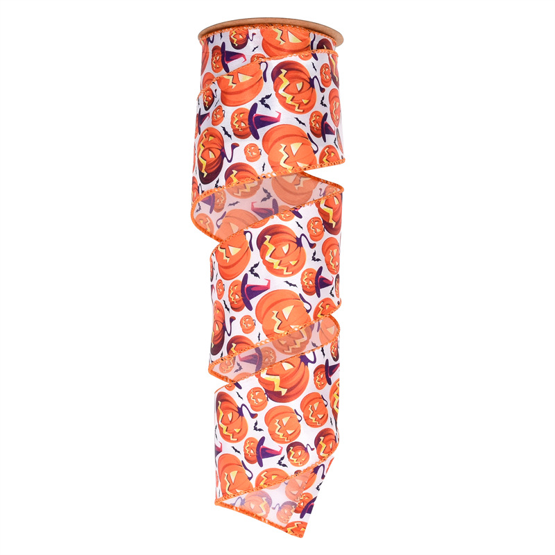 63mm transfronterizo Amazon nueva imitación de la cinta de Halloween fantasmas más araña de alambre de hierro calabaza decoración cinta 5 yardas