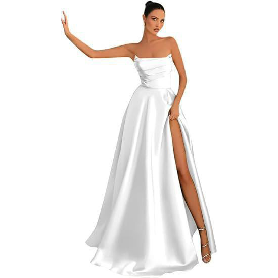 2026 New Amazon Export Strapless Sexy Long Evening Dress with Slit, Slim-Fitting Banquet Evening Dress