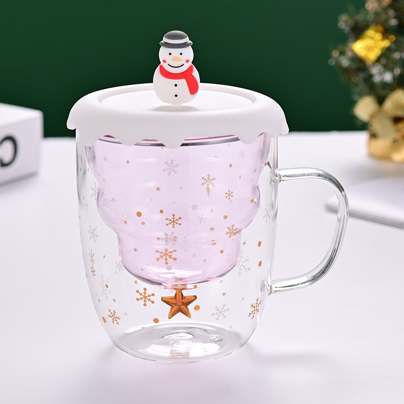 Taza de Navidad en línea en tazas de deseos de Navidad de dibujos animados tazas de regalo encantadoras tazas de agua caseras de doble vidrio