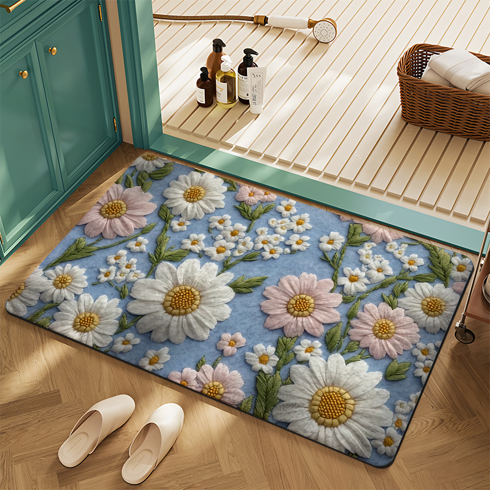 Cross-Border American Floral Crystal Velvet Floor Mats for Home Entrance, Stain-Resistant, Wear-Resistant and Easy-Care Floor Mats, Bathroom Non-Slip Floor Mats