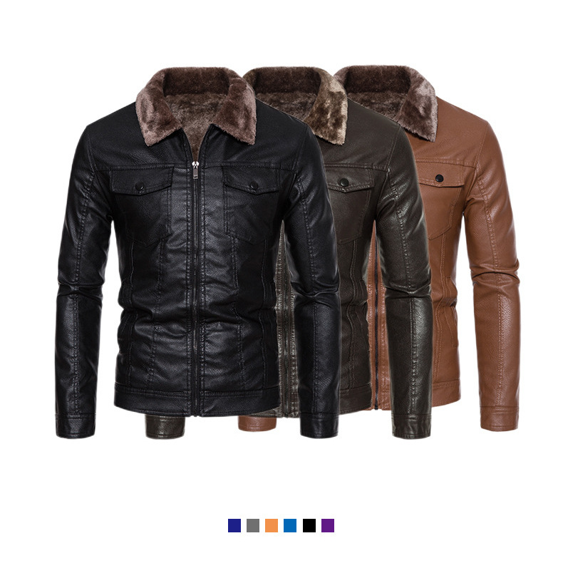 Nueva chaqueta de cuero para hombres pieles en una chaqueta de cuero PU locomotora con la solapa para hombres gruesa chaqueta de cuero coreana chaqueta delgada
