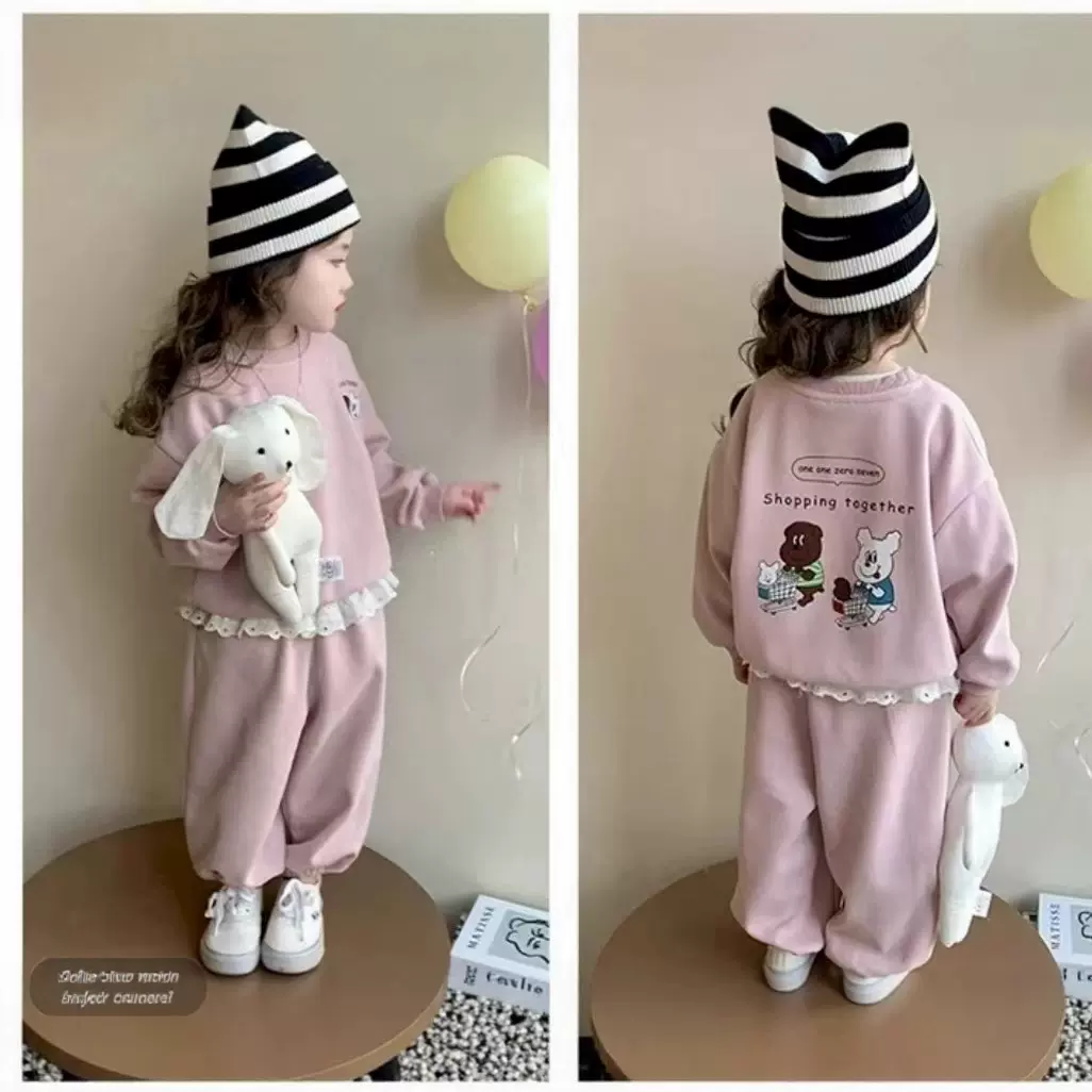 女童卫衣套装2025新款宝宝洋气时髦休闲春秋儿童运动装两件套童装