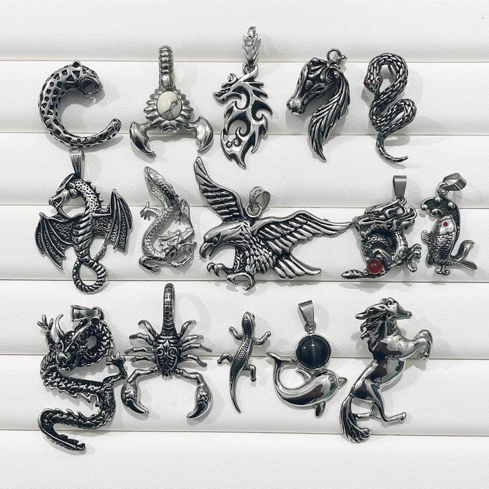 Titanium steel men's pendant Casting stainless steel diamond domineering Chinese Dragon Snake scorpion pendant necklace pendant DZ02