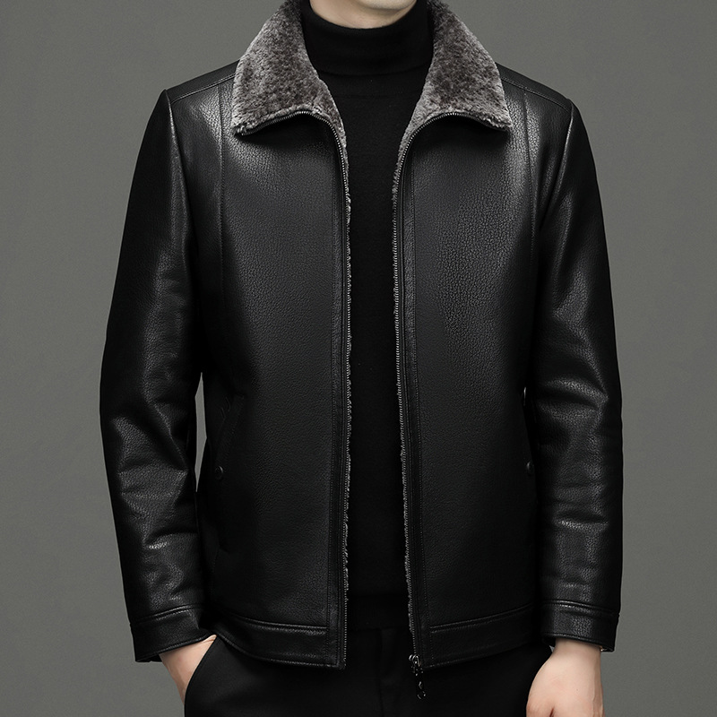 Men's down jacket, genuine leather, for middle-aged man