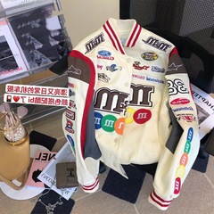 外国貿易の男女の春秋高街の重工の刺繍はヒップホップのゆったりした機関車のレースの服のジャケットの野球の服のコートをつなぎます。