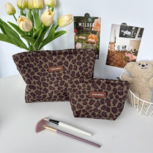 新品豹纹麂皮绒化妆包大容量拉链帆布收纳袋小众便携护肤补妆包女
