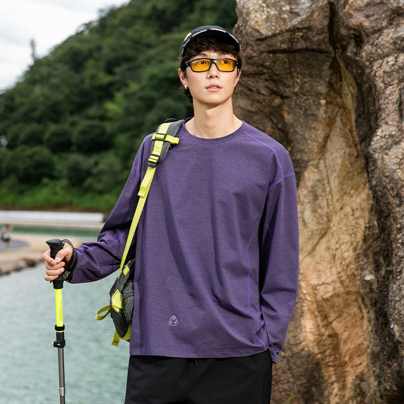 Moisture-Absorbent and Quick-Drying Half-Zip Long-Sleeved T-Shirt for Men's Outdoor Sports Cycling and Hiking Training Clothes with Bottoming Shirt Tops