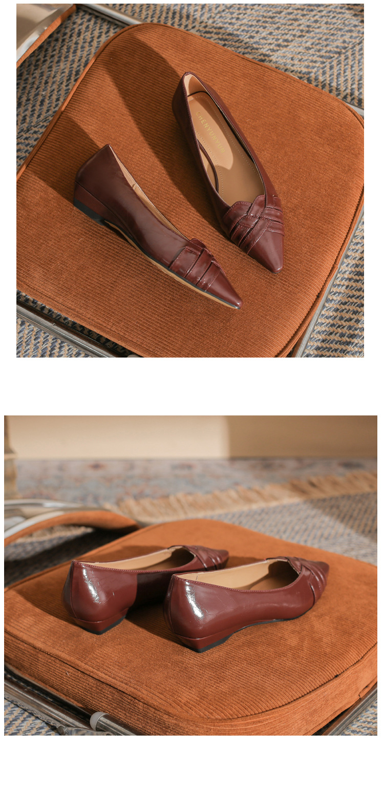 Giày cao gót nữ mũi nhọn gót wedge kiểu Pháp, gót thấp, miệng nông — màu đen chi tiết 27