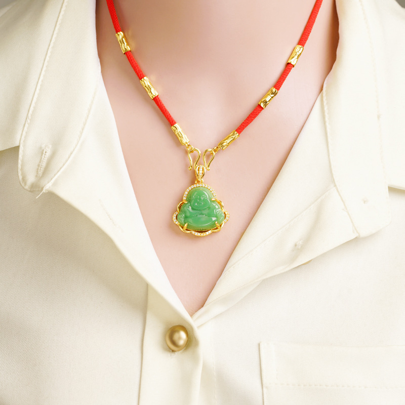 Lujo con incrustaciones de Buda colgante de Gema sintética de cristal Rosa patrón en forma de Buda temperamento auspicioso Lucky suministro directo de fábrica joyería al por mayor