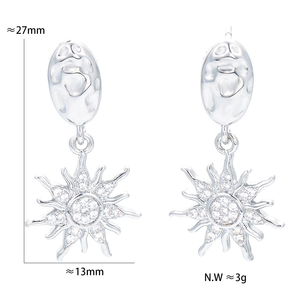 Daily Occasion Copper Material Retro Sun Copper Drop Earrings Plating Inlay Zircon Copper Earrings