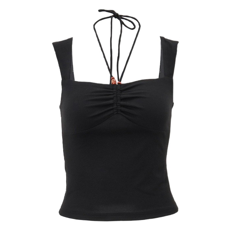 Comercio exterior europeo y americano 2023 verano nueva ropa de mujer moda simple Halter plisado caliente chica Slim desgaste exterior chaleco para las mujeres