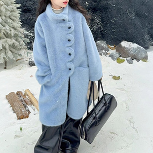 Girls' 2024 Autumn and Winter Children's Fur Coat New Imitation Mink Hair Mid-length Fur Coat for Children
