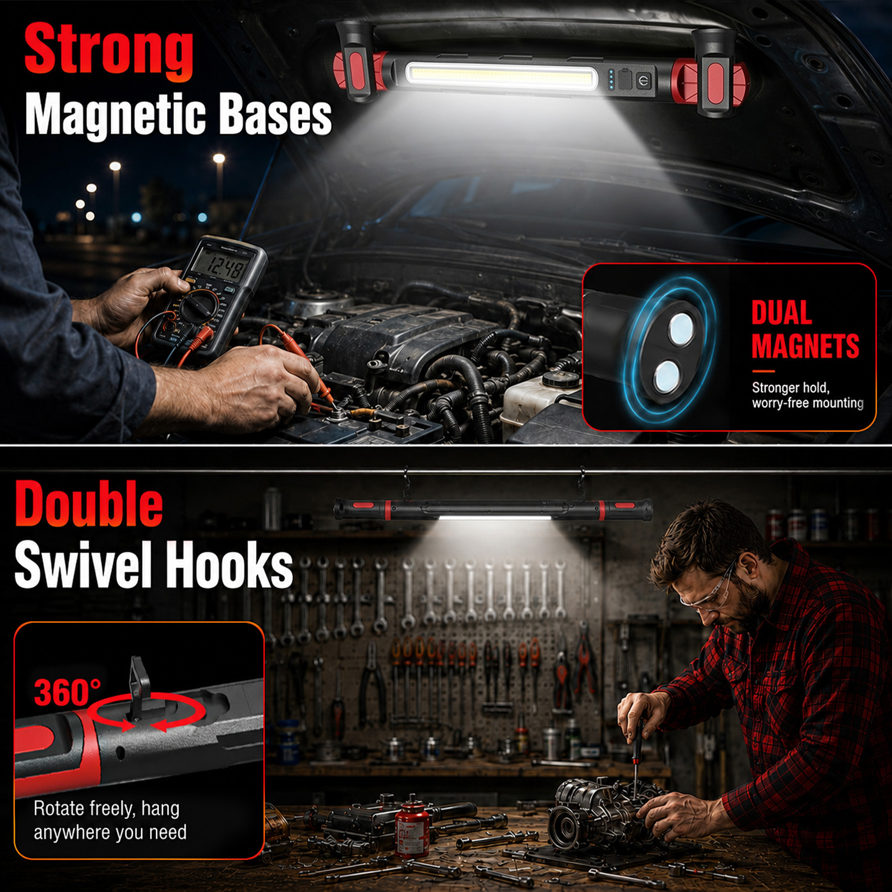 Popular repair work light, multifunctional magnetic flashlight, outdoor power bank, COB with hook, camping work light