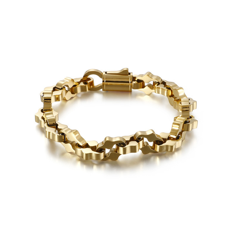 Punk hip hop style geometric stainless steel chain men's charm bracelet creative electroplating 18K gold titanium steel bracelet