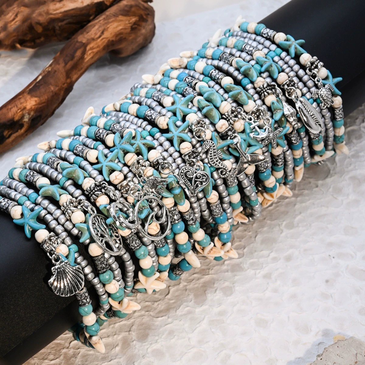 Европейская и американская мода летняя пляжная курортная черепаха рыбий хвост дерево жизни ракушки морские гребешки двухслойные многоножные ножные цепи