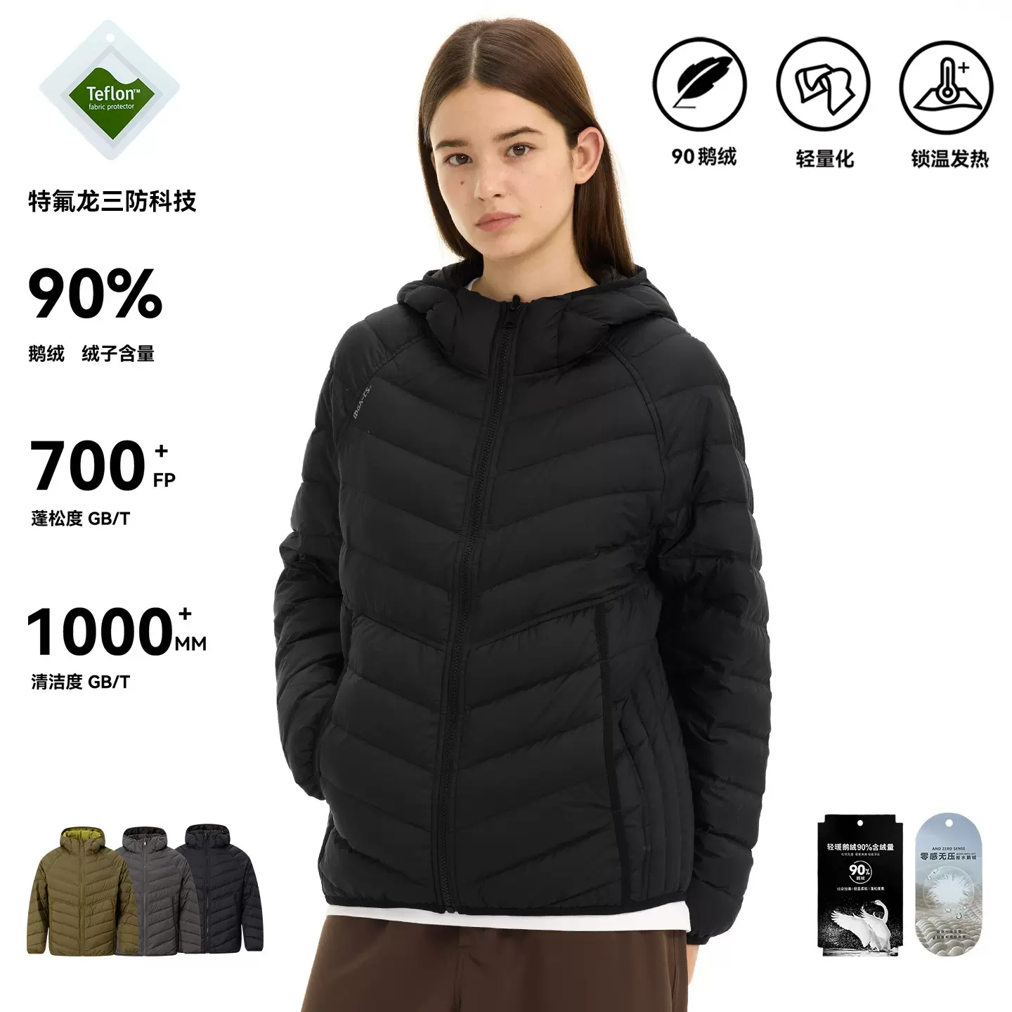 新国标90鹅绒！特氟龙三防轻薄排骨羽绒服户外城市日常通勤穿搭冬